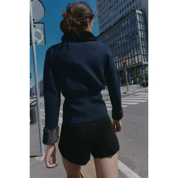 ZARA CONTRAST KNIT FAUX FUR CARDINGAN - Picture 4 of 9